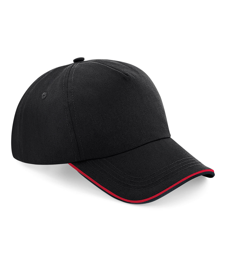 Authentic Piped 5 Panel Cap in Black/Classic Red – front view